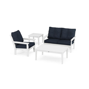 POLYWOOD Vineyard 4-Piece Deep Seating Set - White / Marine Indigo